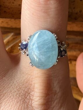Natural Aquamarine Blue Sapphire Cocktail Ring Size 8.75